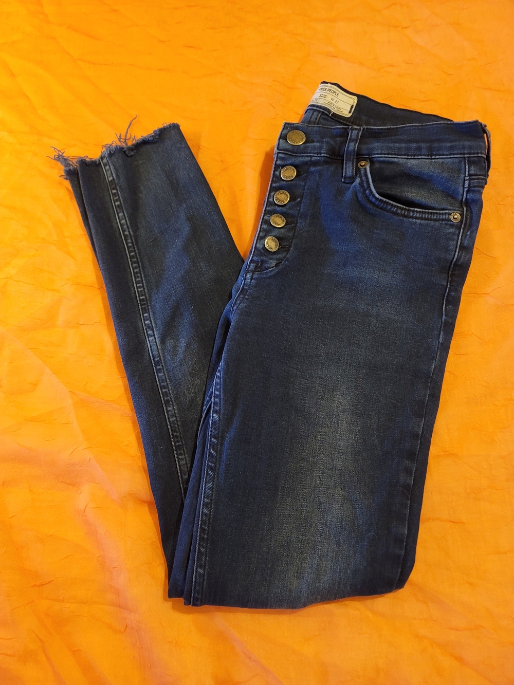Free People Dark Blue Skinny Button-Front Jeans
